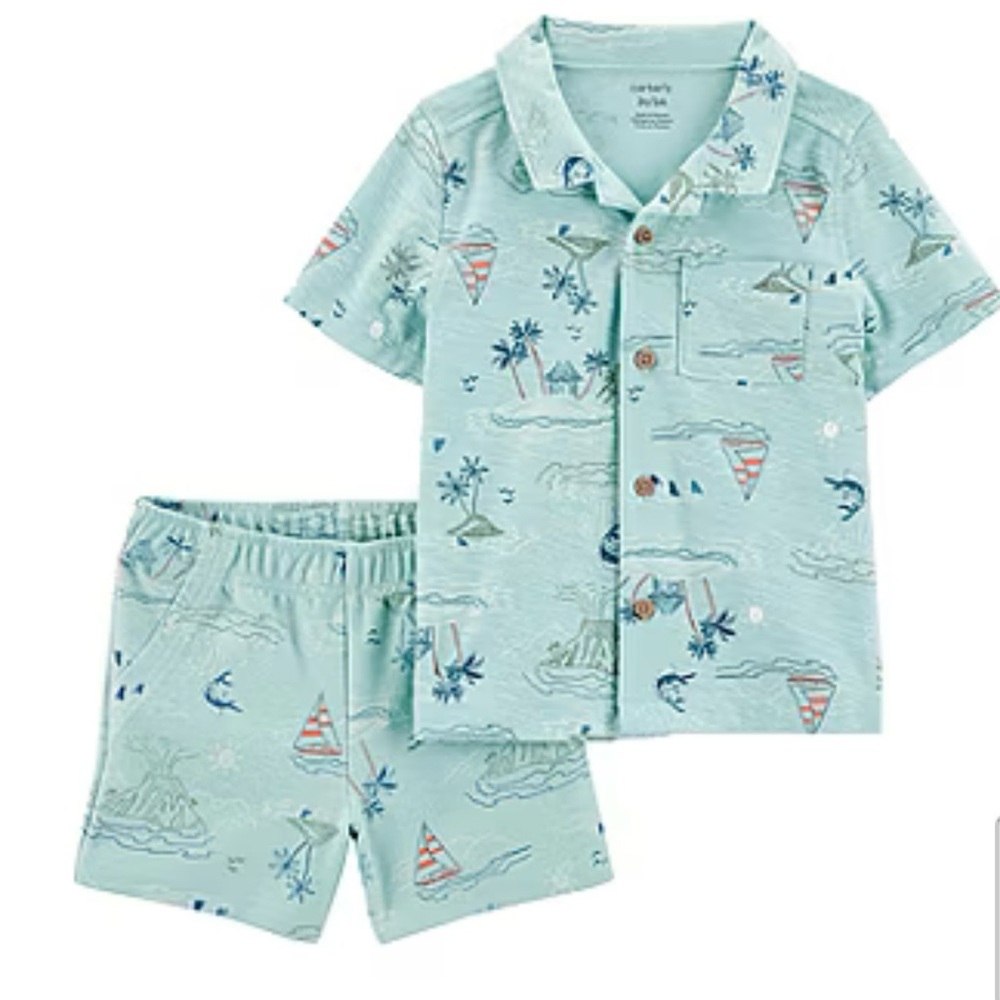 Carter's Light Blue Set with Island Print